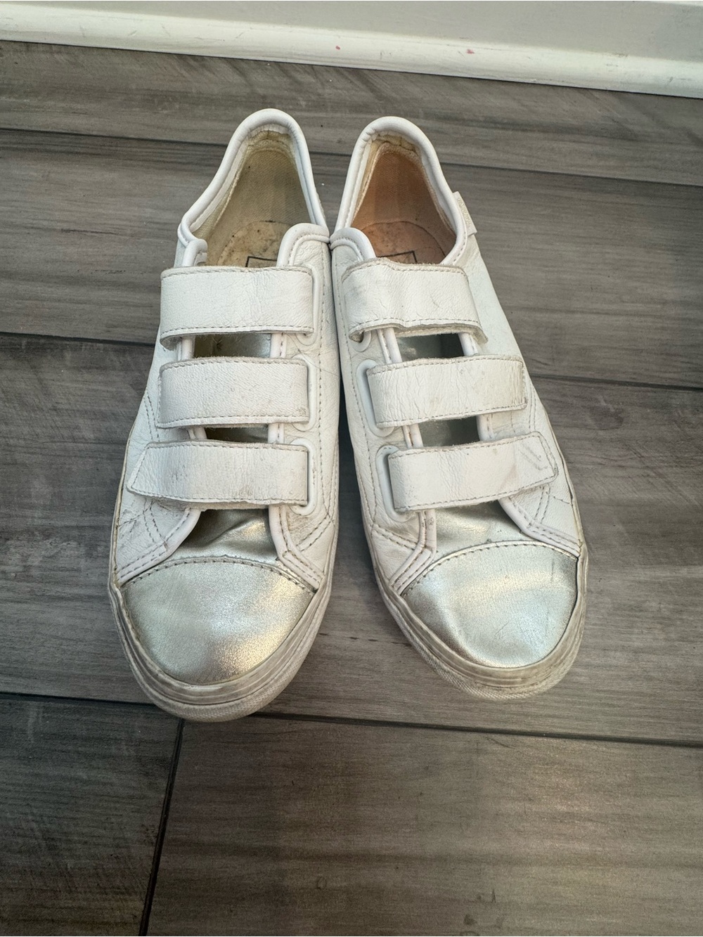 Vans White Sneakers with Silver Heel Stripe